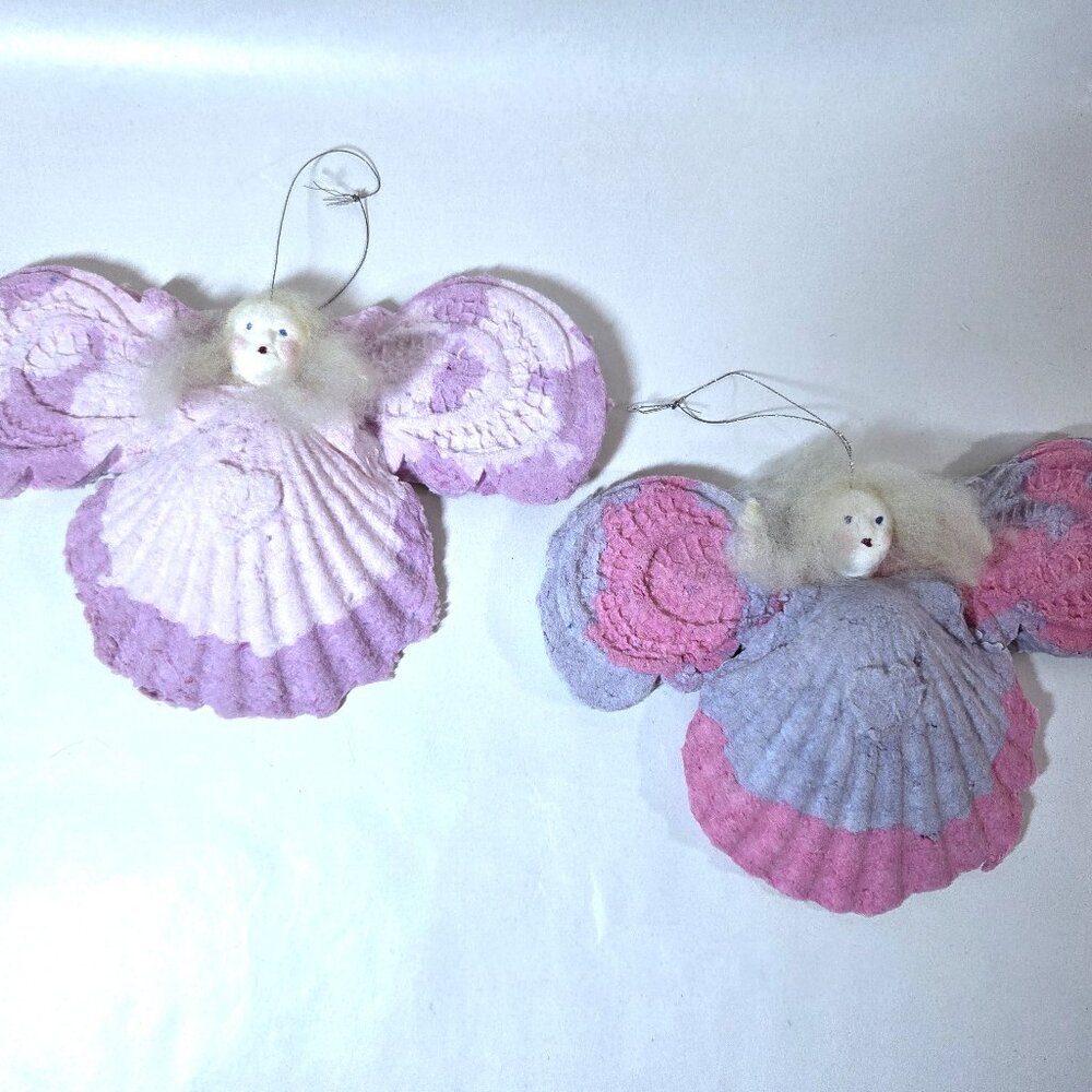 Vintage Set of 2 Handcast Paper Angels